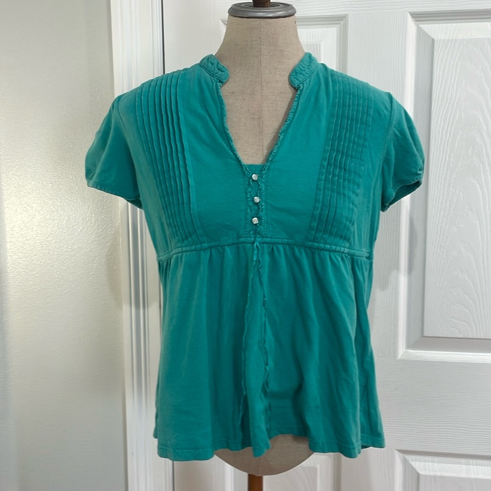 Vintage Tee Co top 100% cotton short sleeve pleats V-neck single stitch womens M